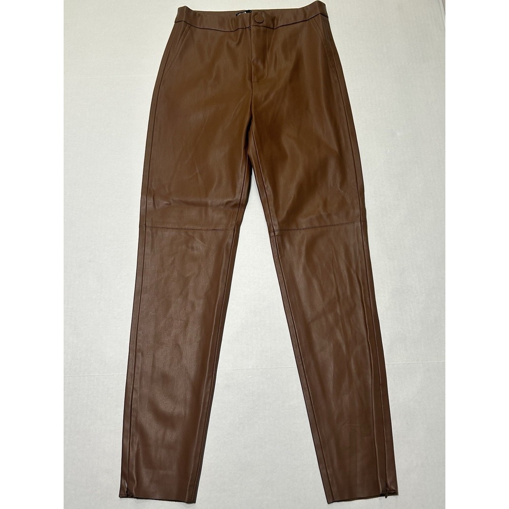 ZARA Brown Faux Leather High Waist Pants Women's Size Small.